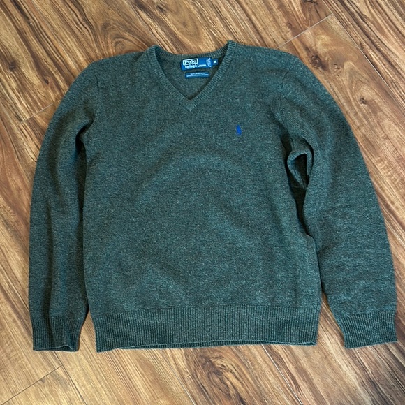 Polo by Ralph Lauren Men’s Green V-Neck Lambs Wool Sweater